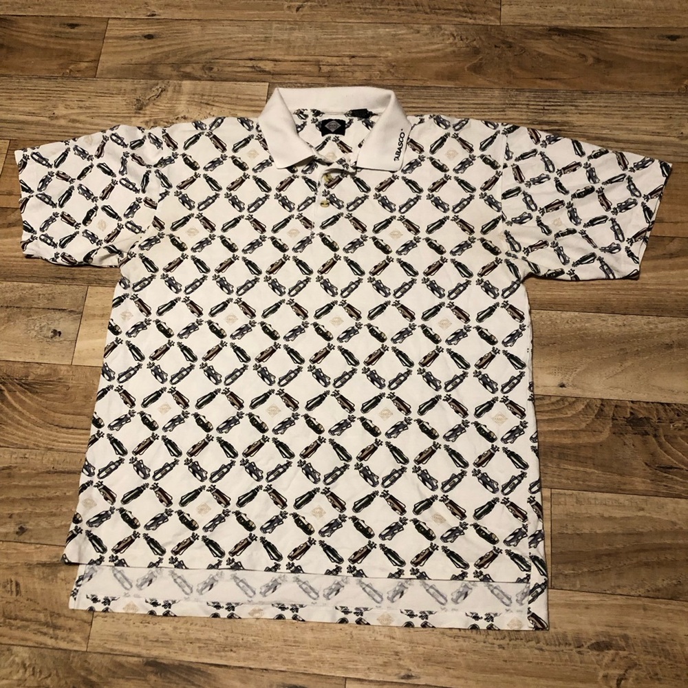 Vintage Tabasco Black and White Polo Shirt with Golf Pattern size XL